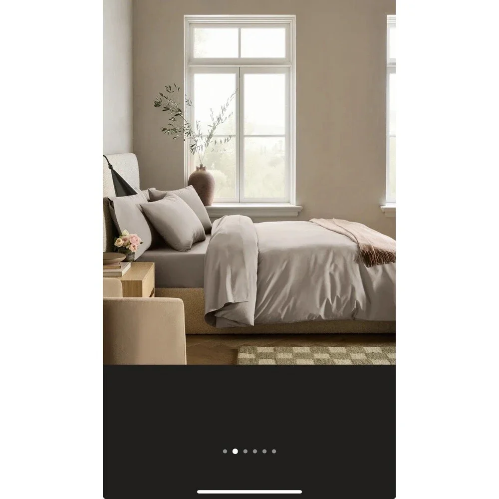 Quince Organic Crisp Percale Duvet Cover Full Queen Dove 100% Cotton $94 Retail